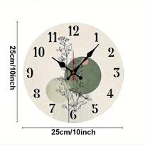 Botanical Design Wooden Round Silent Hanging Wall Clock, Suitable For Living Room, Office, Study Room, Bedroom, Home Decoration (as the picture,10 inch) gray