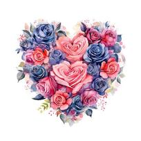Watercolor Rose Heart Wall Stickers, Peel And Stick Pink Blue Floral Decals, Removable Waterproof PVC Flower Stickers for Bedroom Living Room Nursery