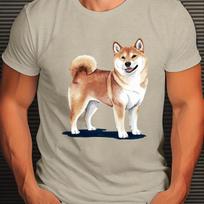 Shiba Inu šuo akvarelės spaudinys medvilniniai grafiniai marškinėliai vyriški kasdieniai trumpomis rankovėmis T-shirt 2XL brown