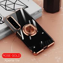 Luxury Plating Case For Sony Xperia 1 IV 1 5 10 ACE III ACE II Case Soft Silicone Cover For Sony Xperia 10 IV Case With Ring Sony Xperia Ace II rožinio aukso spalvos