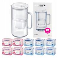 Stiklinis vandens filtravimo ąsotis Aquaphor Glass 2,5l + Maxfor vandens filtrai 10 vnt (4Mg+6), baltas