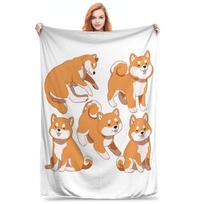 Cute Shiba Inu Dog Pattern Blankets Warm Flannel Sofa Throw Blanket for Couch Bedding Travel Throws Bedspread Quilt Size: 75*100cm, Weight: 230 GSM orange