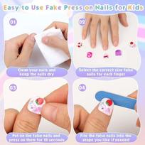 ZEELPETAL Children's Press on Nails Kit – Pre-glue Full Cover Acrylic Fake Nails, Cute Butterfly & Unicorn Glitter Gradient MULTI Designs, Multi C beige