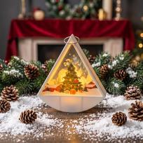 Christmas Triangle Rocking Lantern, Battery-Powered Decorative Light with Glass Panel for Tabletop Holiday Decor Christmas Tree brown