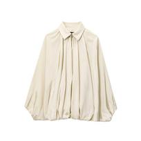 Womens Casual Stand Collar Puffy Pilot Jacket Loose Fit Streetwear Lantern Sleeve Zipper Front Large white