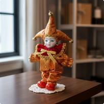 Ornamental Doll Statue Gift Idea Porcelain Clown Figurine Fortunate Charm gray