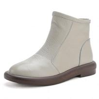 Real wool new low-heeled Martin boots retro women's shoes genuine leather boots women's short boots round head mother shoes 42
