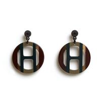 HERMES H Equipe Earrings Women's Dark Brown/Dark Green H057086FL12 F žalia