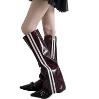 Layered Outfit Legwear with Faux Leather Finish, Side Zipper, and Side Accents for Costume Looks and Fashion Photos gray