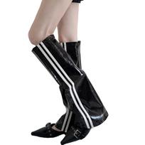Layered Outfit Legwear with Faux Leather Finish, Side Zipper, and Side Accents for Costume Looks and Fashion Photos gray