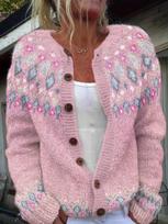 Cross2026 Women's Sweet Versatile Color Block Knit Sweater Cardigan L white