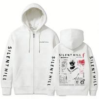 Game Silent Hill Zipper Hoodie Men Women Retro Casual Horror Zip Up Jacket Coat Men's Gothic Rock Oversized Zip Up Sweatshirts 4XL white