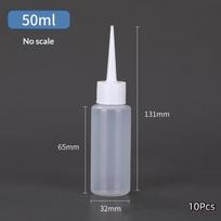 10 vnt. tušti plastikiniai spaudžiami buteliukai skysčiui, dozatoriai su lašintuvu, adatinis antgalis, skysčio talpyklė 50ML white
