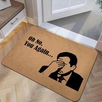 1pc Oh No, You Again Fun Face-Covering Prank Entrance Mat, Retro Brown Background with Human Silhouette And English Slogan Printed Thick Fleece Carpet 40X60CM white