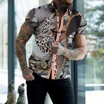 Summer Casual Men's Printed Open Front Beach Shirt, Popular Cross-border Style for Europe America L gray