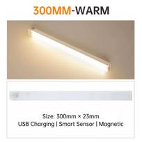 LED naktinis apšvietimas 10/20/30/50cm judesio jutiklis USB įkraunamas itin plonas belaidis spinta virtuvės spintelė naktinis šviestuvas 300mm šilta balta spalva