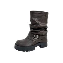 Leather version~ inner height increase western cowboy pile short boots women's autumn and winter retro thick heel pleated trousers knight boots 39 black