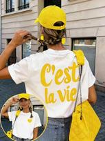 C'Est La Vie T-Shirt  Dopamine Colorful Graphic Tee French Aesthetic Y2K Vintage Washed Summer Vacation Streetwear Top XXXL yellow