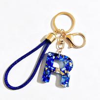 Crystal Drop Glue Keychain with Diamond Letter Pendant and Hand Rope beige