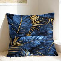 Luxurious Golden Blue Leaves Pillow Case Vintage Pillow Cover Custom Pillowcases For Sofa Bedroom Home Decor Peach skin 35*35(CM)-1Pcs