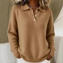 Autumn and Winter  Loose and Lazy Style Soft and Sticky Soft Women's Lapel Polo Shirt Long Sleeved Button Sweater M brown