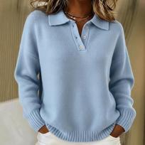 Autumn and Winter  Loose and Lazy Style Soft and Sticky Soft Women's Lapel Polo Shirt Long Sleeved Button Sweater XL mėlyna