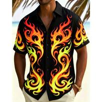 Men's Neon And Gorgeous Vortex Print Casual shirt, Bold Artistic style, Suitable For Summer travel, Beach gatherings, Daily Wear L orange