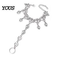 Dark Rock Soul Jewelry Punk Skull Bracelet for Women Men, Gothic Metal Skeleton Head Statement Party Linked Chain with Ring Halloween Accessories Hand white