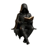 Wizard Reading Men Statue Halloween Decoration Sitting Man Sculpture Resin Gothic Style Skeleton Figurine Collectible Figurine 16CM black