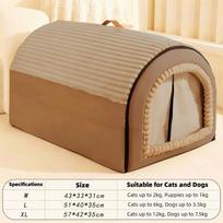 Enclosed Pet House Detachable Warm Tent Winter Dog Bed & Cat Bed  For Small Animals brown-XL