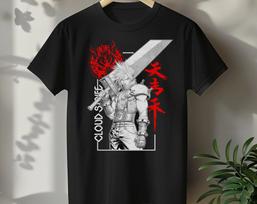FINAL FANTASY 7 Cloud Strife Anime T Shirt Men Softstyle Tee Gaming Streetwear Graphic T-Shirt for Gamers Stylish Japanese Shirt 2XL black
