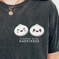Happy Dumplings Shirt Cute Baby Shower Tee Foodie Birthday Positive Funny Kawaii Dumpling Lover Gift Asian Food Chef Tshirt Bao Bun Dim Sum 140 gray