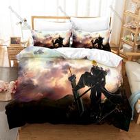 Crisis Core Final Fantasy VII Bedding Set Includes Duvet Cover + 2 Pillowcases Zack Fair Sephiroth Classic FF7 RPG Bedroom Game EU Single 135*200cm/53x79in 3pcs beige