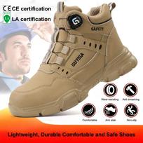 Men Rotating Button Labor Protection Shoes Anti-smash Anti Puncture Safety Shoes Work Boots Steel Toe Shoes Indestructible Shoes 43 chaki