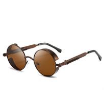 Klasikiniai gotikiniai steampunk akiniai nuo saulės prabangūs vyriški moteriški retro apvalūs metalinio rėmelio madingi pankų vakarėlio vairavimo akiniai nuo saulės brown