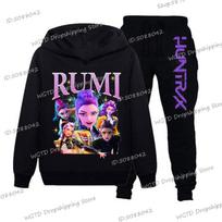 Paauglių K-pop Demonų Medžiotojų Džemperiai+Kelnės Rinkiniai Berniukams Mergaitėms Korėjietiški Anime Filmo Džemperiai Mada Ilgomis Rankovėmis Vaikų Su gobtuvu Sportiniai Kostiumai 130 gray