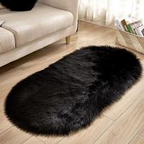 Daugiaspalvis ovalus dirbtinės vilnos ilgo plauko neslystantis kilimas miegamajam 40x60 Oval juoda