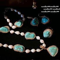Sri Lanka Turquoise Baroque Pearl Necklace, Sotheby'S, Jade Turquoise Pearl Bracelet, Set black