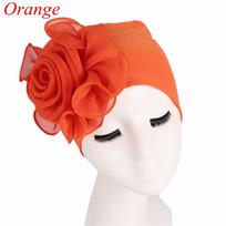 Soft Beanie Turban Bonnet Cap Muslim Hijab Hair Loss Wrap Flower Size Hat Elastic Chemo Cap oranžinė