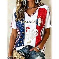 2026 Women France No.10Mbappé Football Jersey V Neck Short Sleeve Print Blue White Red National Fan Sports T-shirt Tees L red