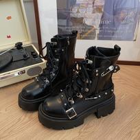 Sweet Cool Babes Platform Lolita Rivet Martin Boots Subculture Y2K Dark Goth Pin Punk Locomotive Boots 39 gray