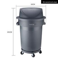 Baiyun Heavy-Duty Wheeled Trash Can with Lid for Outdoor and Kitchen Use gray