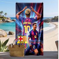 Lamine Yamal Personalized Printed Beach Towel Soccer Logo Support Custom Name Text Absorbent Towel For Sport Travel Special Gift 70cmx140cm(27x55inch) blue