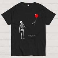 Skeleton Lost Balloon Dark Humor Halloween Cotton Summer Casual Cool Loose T-Shirt L white