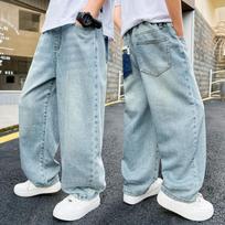 Boys Casual Loose Straight Leg Jeans 140cm mėlyna