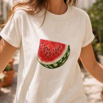 Watermelon Slice Botanical Illustration Tee: Cottagecore Fruit Cotton Blend Shirt 150 white