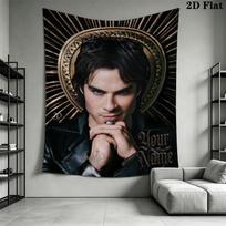 Damon Salvatore Custom Name Wall Tapestry Aesthetic Wall Hanging Printed Fabric Blanket Decorative Tapestries for Bedroom Living Room Home Decor 100cm x 150cm gray