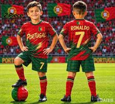 26 berniukai Ronaldo Nr.7 Futbolo marškinėliai Šortai Rinkinys Harajuku PORTUGALIJOS gerbėjų marškinėliai Šortai Rinkinys Vaikams Sportinis kostiumas 2 dalių rinkinys 100