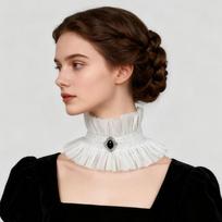 Victorian Lace Ruffle Collar Gothic Jabot Choker Black White Neck Jewelry for Party Ballroom Look beige