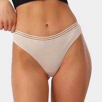 High-cut Thong with Transparent Waistband and Invisible Briefs Sexy Plus-size Underwear for Women XL beige